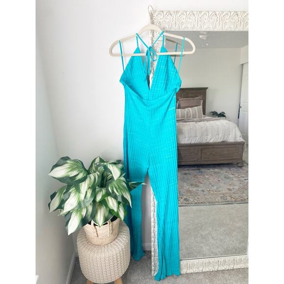 Zara Ribbed Halter Flare Jumpsuit - Picture 2 of 16